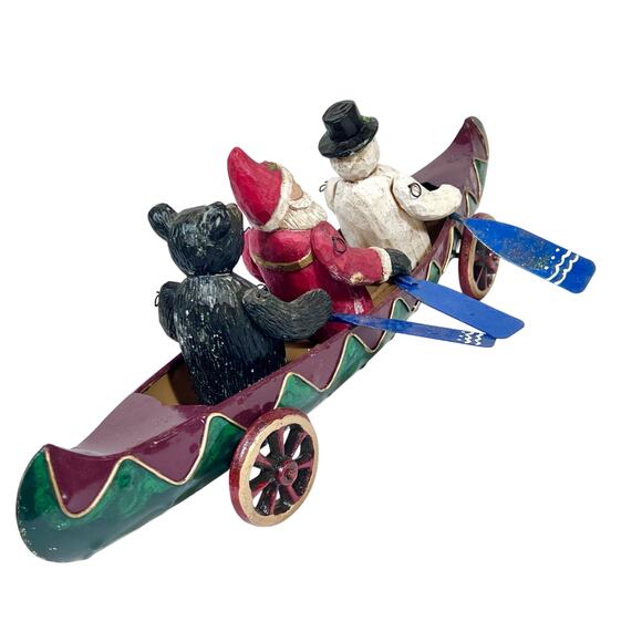 Christmas Around The World Metal Canoe Sleigh Santa Claus Bear and Snowman Used - Picture 5 of 16